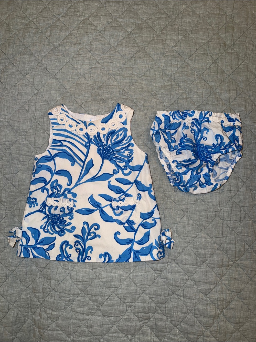 Lilly Pulitzer White and Blue Floral Sleeveless Dress with Bloomers